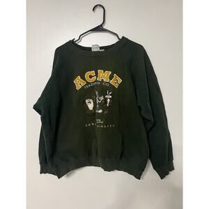 Vintage Looney Tunes Crew Neck Sweater Green Mens 90's - Size L